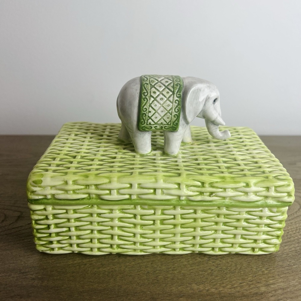 Vintage Italian Majolica Elephant Trinket Box San Marco Nove Italy 1970s Ceramic